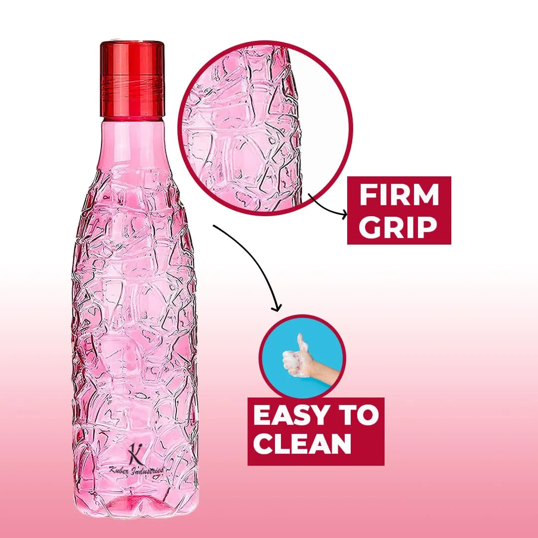 Urbane Home BPA-Free Plastic Water Bottle | Leak Proof, Firm Grip, 100% Food Grade Plastic Bottles | For Home, Office, School & Gym | Unbreakable, Freezer Proof, Fridge Water Bottle | Pack of 4|Pink