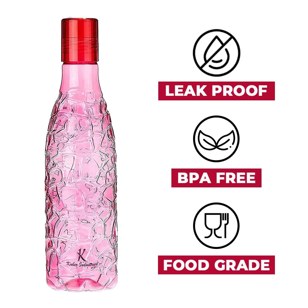 Urbane Home BPA-Free Plastic Water Bottle | Leak Proof, Firm Grip, 100% Food Grade Plastic Bottles | For Home, Office, School & Gym | Unbreakable, Freezer Proof, Fridge Water Bottle | Pack of 4|Pink