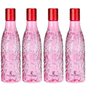 Urbane Home BPA-Free Plastic Water Bottle | Leak Proof, Firm Grip, 100% Food Grade Plastic Bottles | For Home, Office, School & Gym | Unbreakable, Freezer Proof, Fridge Water Bottle | Pack of 4|Pink