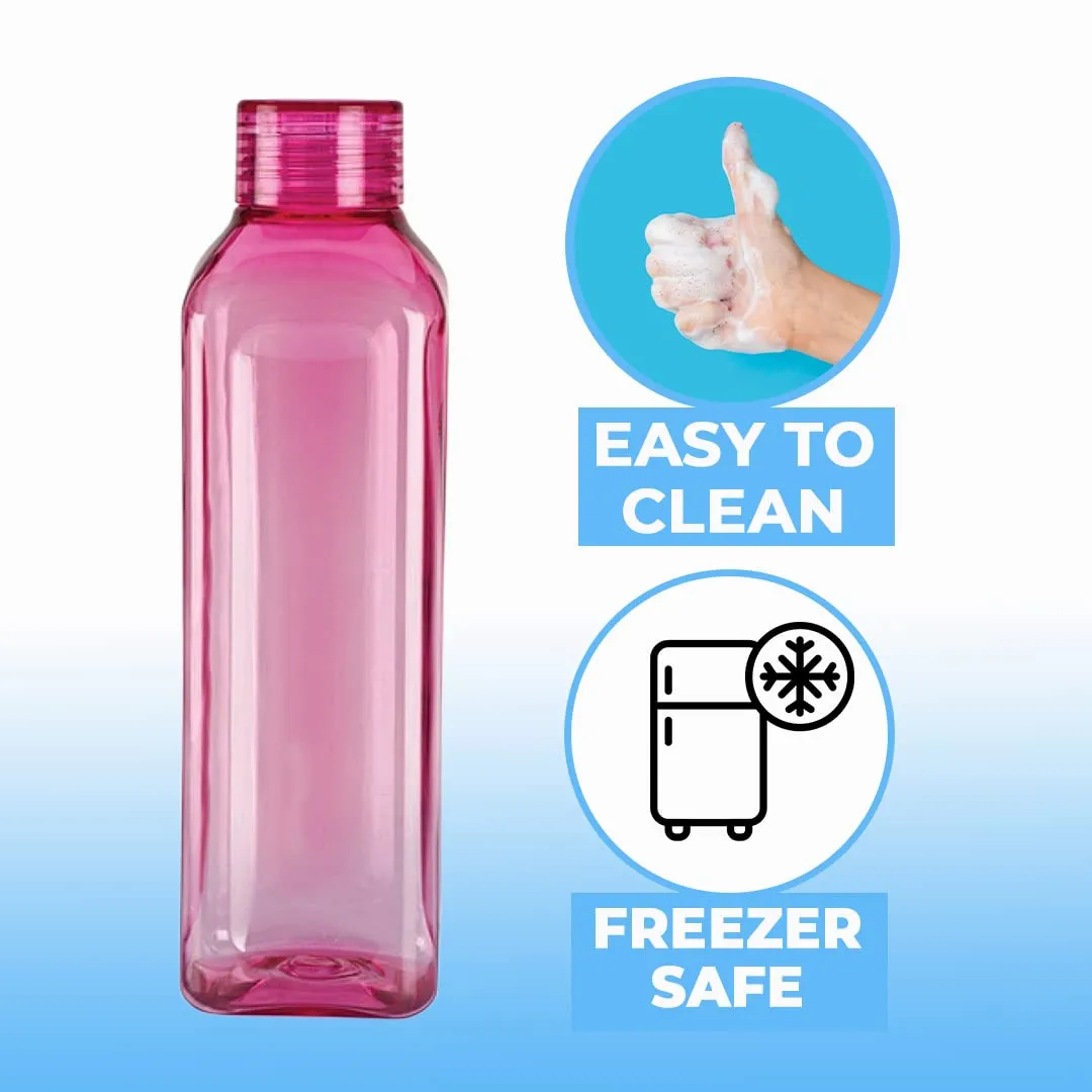 Urbane Home BPA Free Plastic Water Bottles | Unbreakable, Leak Proof, 100% Food Grade Plastic | For Kids & Adults | Refrigerator Plastic Bottle Set of 6|Pink