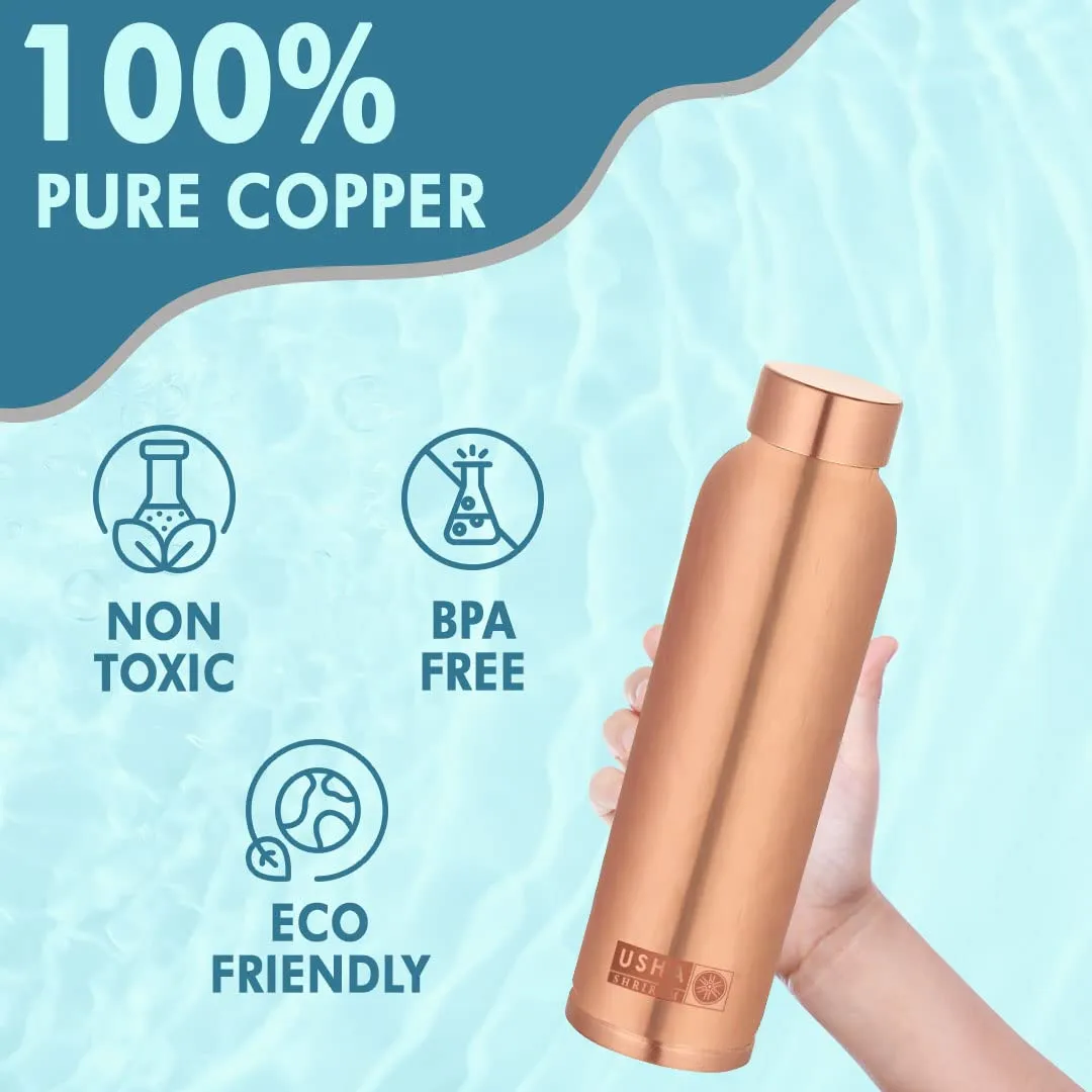 USHA SHRIRAM Copper(950ml) & Insulated Stainless Steel Water Bottle(500ml) | Food Grade | Water Bottle for Home, Office & Kids | Hot for 18Hours, Cold for 24Hours | Rust-Free, Leak-Proof | Pack of 2