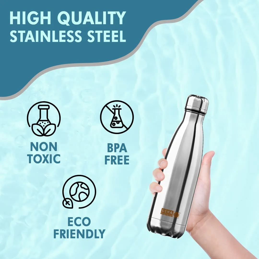 USHA SHRIRAM Copper(950ml) & Insulated Stainless Steel Water Bottle(500ml) | Food Grade | Water Bottle for Home, Office & Kids | Hot for 18Hours, Cold for 24Hours | Rust-Free, Leak-Proof | Pack of 2