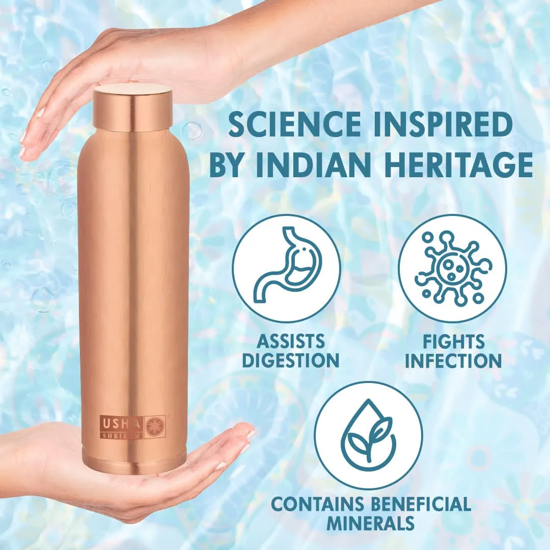 USHA SHRIRAM Copper(950ml) & Insulated Stainless Steel Water Bottle(500ml) | Food Grade | Water Bottle for Home, Office & Kids | Hot for 18Hours, Cold for 24Hours | Rust-Free, Leak-Proof | Pack of 2