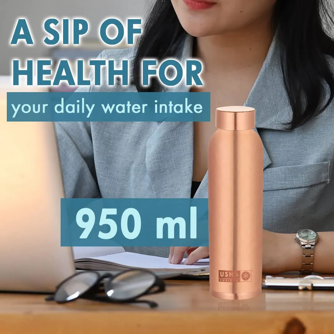 USHA SHRIRAM Copper(950ml) & Insulated Stainless Steel Water Bottle(500ml) | Food Grade | Water Bottle for Home, Office & Kids | Hot for 18Hours, Cold for 24Hours | Rust-Free, Leak-Proof | Pack of 2