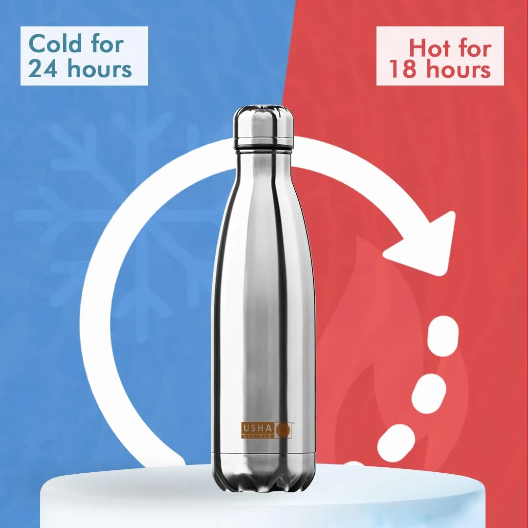 USHA SHRIRAM Copper(950ml) & Insulated Stainless Steel Water Bottle(500ml) | Food Grade | Water Bottle for Home, Office & Kids | Hot for 18Hours, Cold for 24Hours | Rust-Free, Leak-Proof | Pack of 2