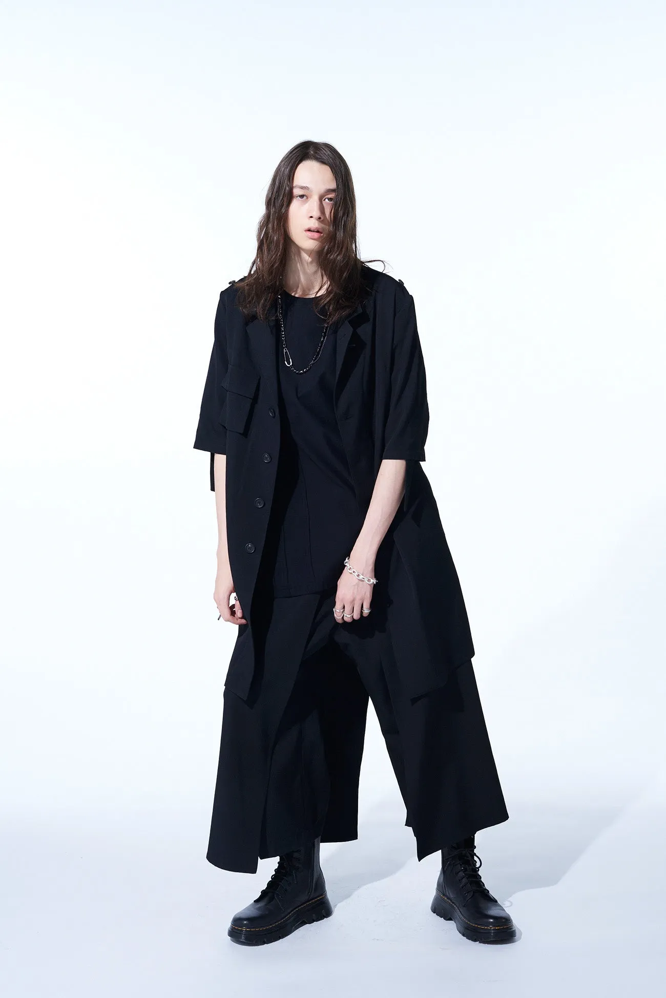 WASHER FINISHED WOOL GABARDINE LAYERED PANTS