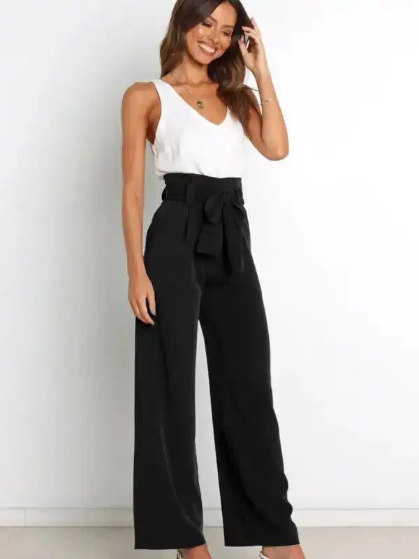 Women’s trousers casual versatile wide leg trousers with belt