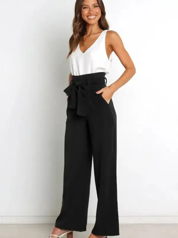 Women’s trousers casual versatile wide leg trousers with belt