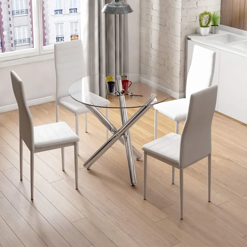 Chrome-Finished Round Dining Table – Stylish & Stable Circular Dining Surface 1