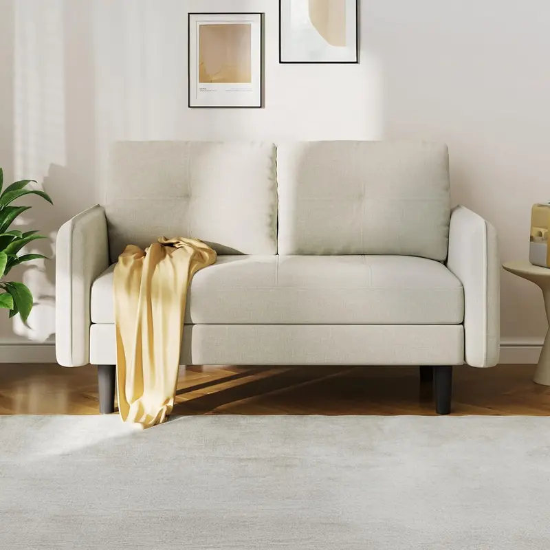 Contemporary 2-Seater Linen Sofa – Minimalist Living Room Seating 1