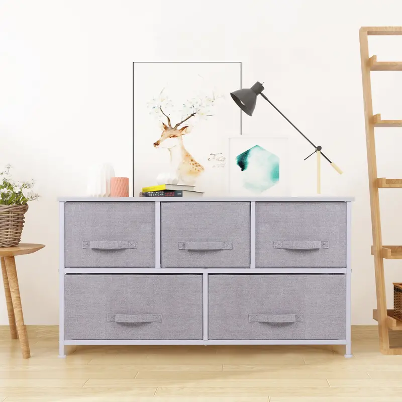 Fabric 2-Tier Chest Of Drawers – 5-Drawer Compact Bedroom Organizer 1