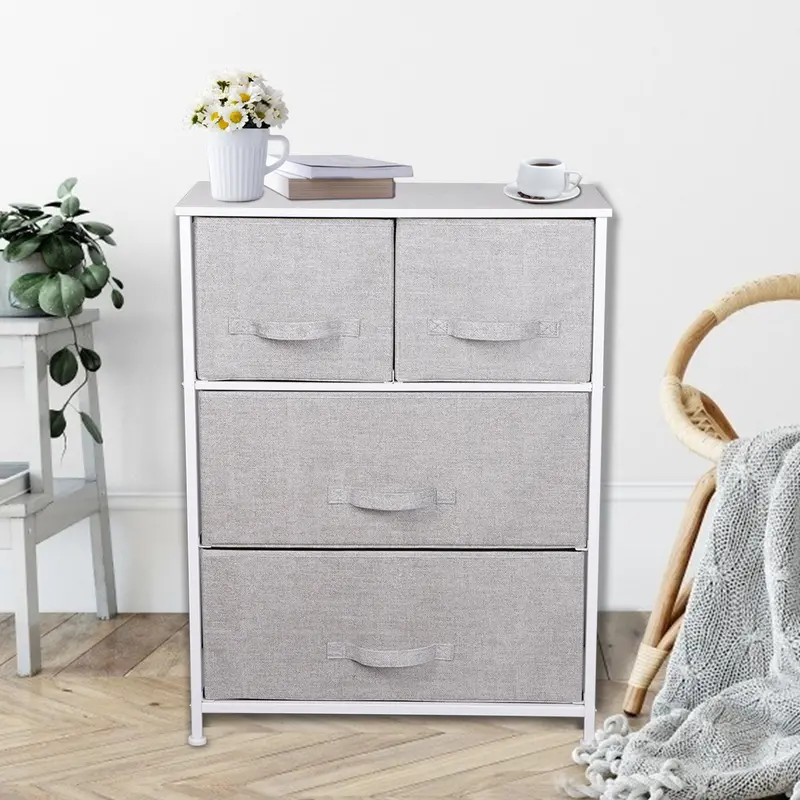 Gray Fabric Chest Of Drawers – 3-Tier, 4-Drawer Bedroom Storage Unit 1