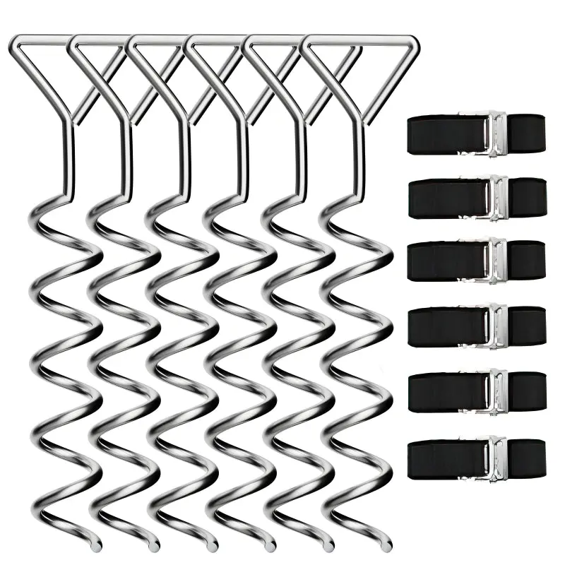 Heavy-Duty Spiral S-Stakes (6-Pack) With Reinforced Webbing Straps 1