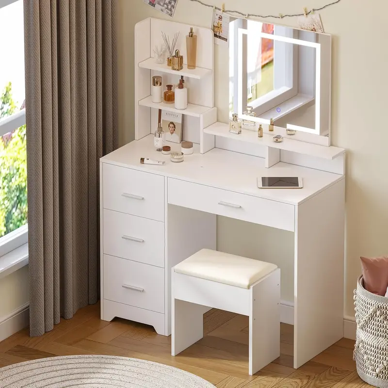 Joolihome Dressing Table With Open Shelving And Four Functional Drawers 1