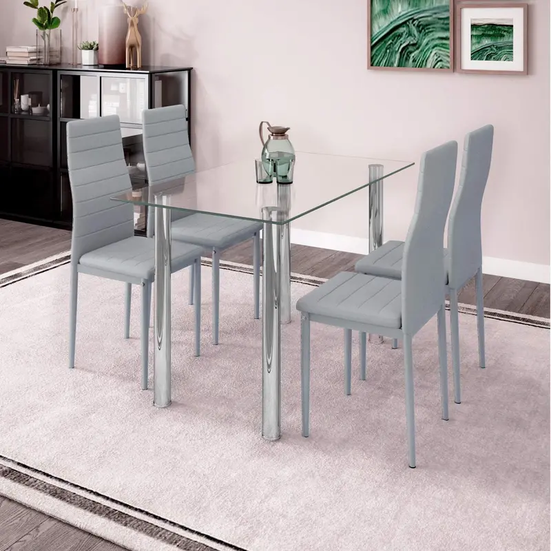 Joolihome Gray Faux Leather Dining Table & Chair Ensemble 1