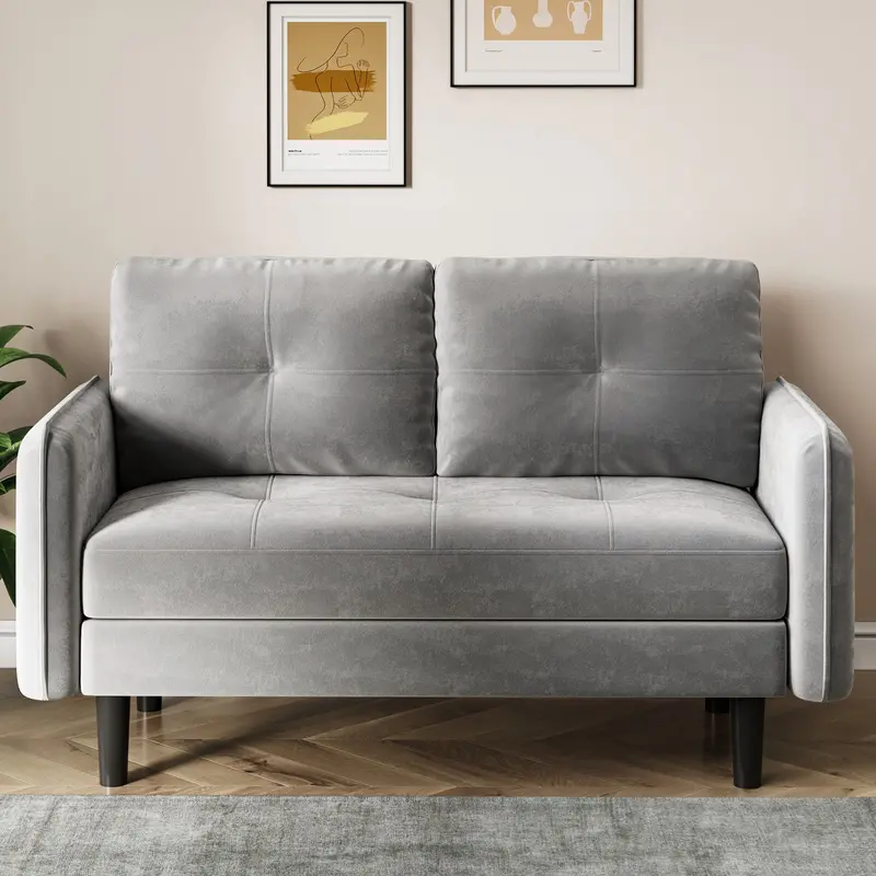 Joolihome Grey Velvet 2-Seater Modern Sofa 1