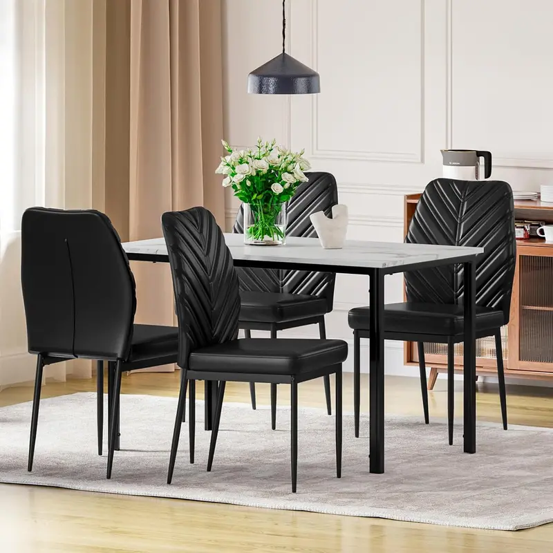 Joolihome Leaf-Back Pu Dining Chairs – Contemporary Design, Set Of 4 1