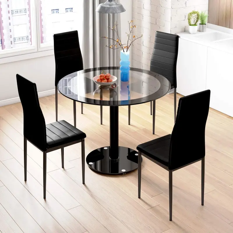 Joolihome Round Glass Dining Table And Matching Chair Set 1