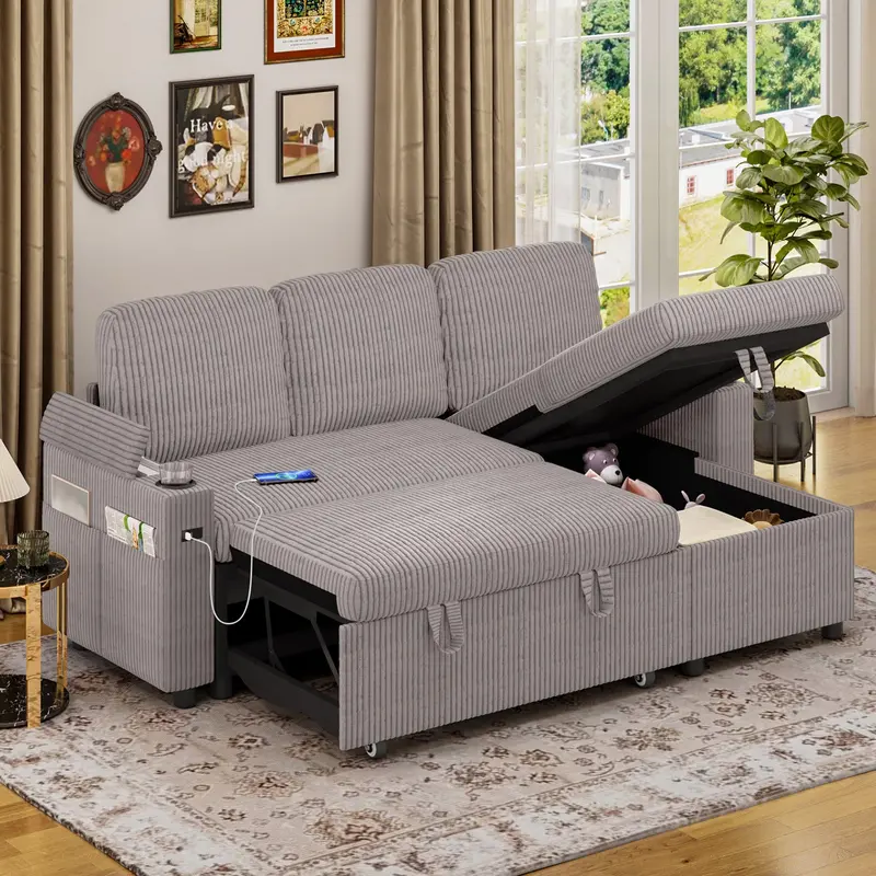 L-Shaped Multi-Position Sofa Bed With Adjustable Back Support 1