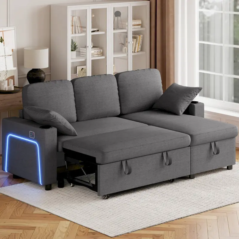 L-Shaped Sofa Bed With Integrated Soft Led Accent Lights 1