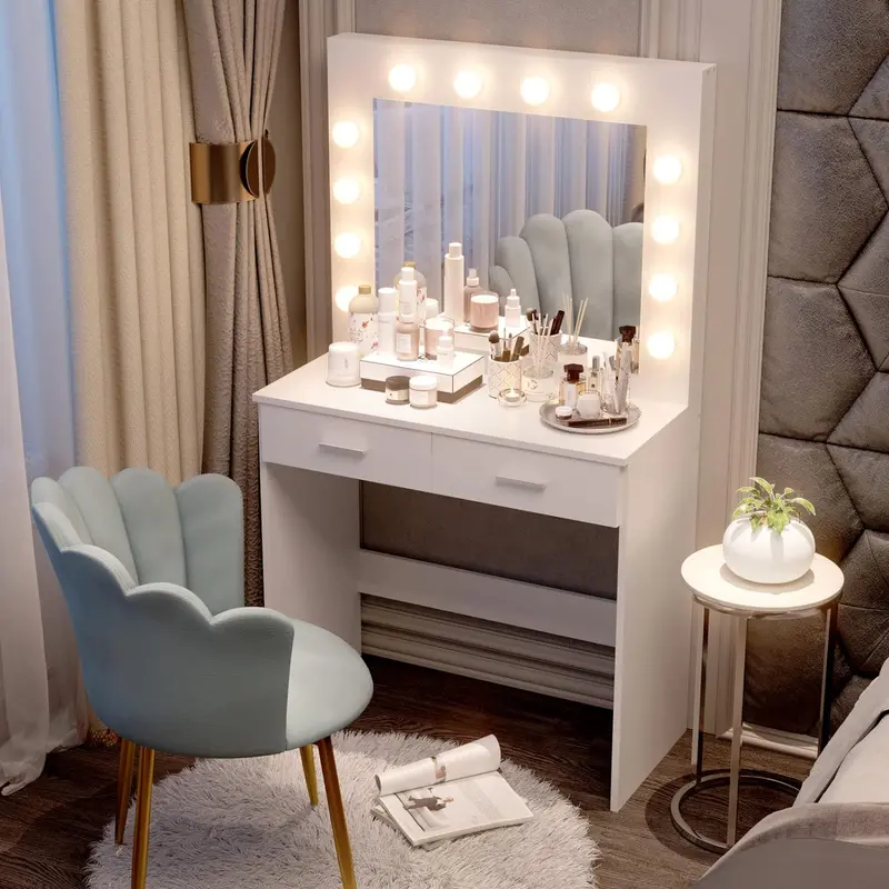 Led Hollywood Dressing Table Set – Vanity Desk With Lighted Mirror And Storage 1