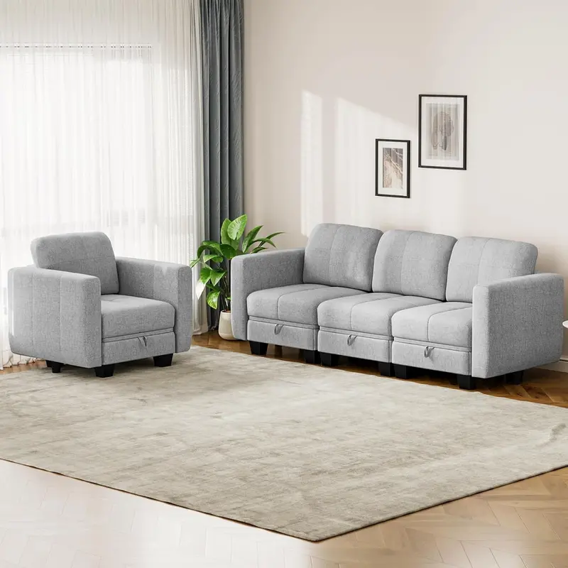 Light Gray Modular Sectional Sofa Featuring Built-In Storage 1