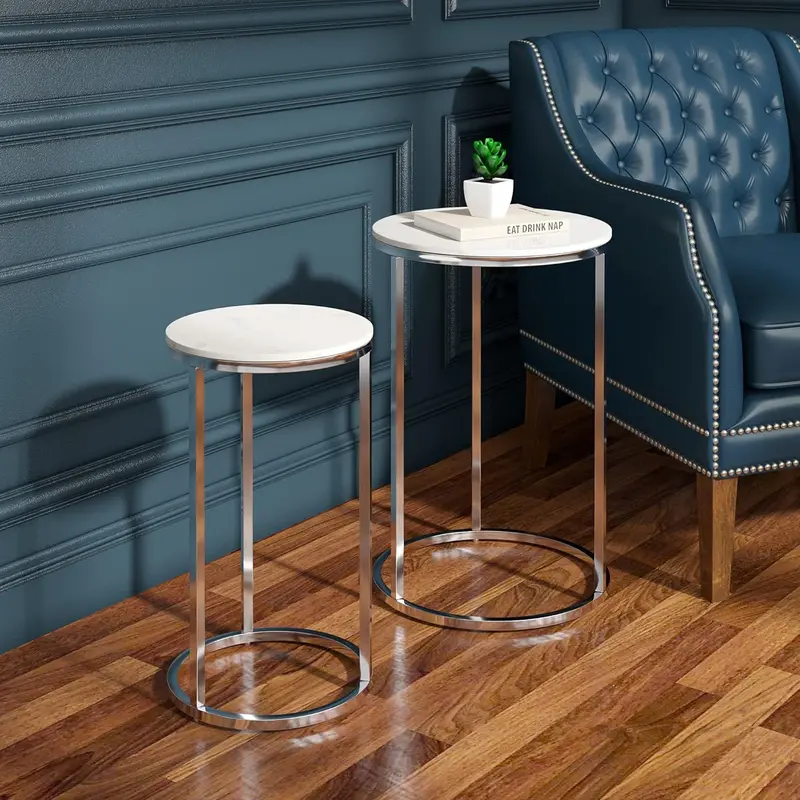 Nesting Round Coffee Tables – Set Of 2 Space-Efficient Stackable Side Tables 1