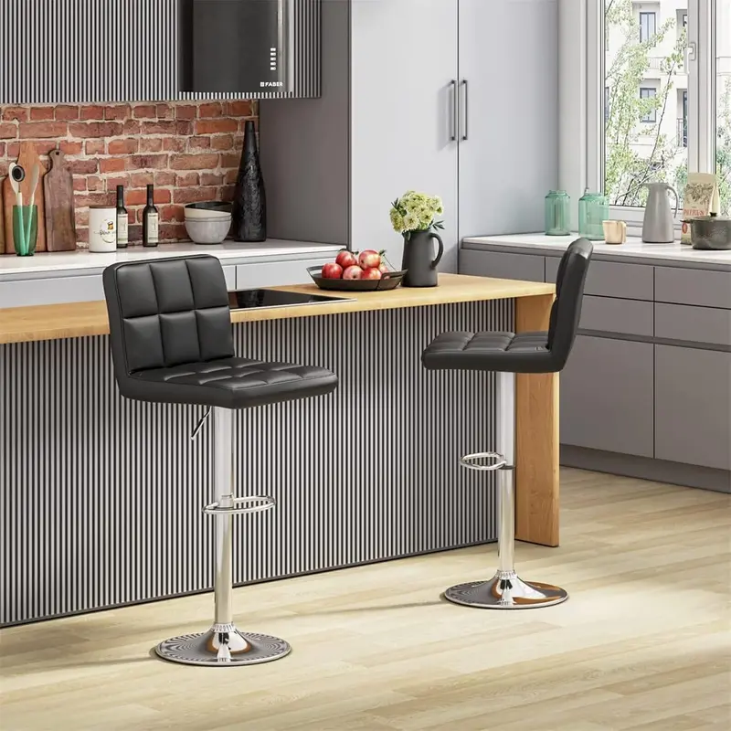 Pair Of Pu Leather Bar Stools – Modern Counter-Height Seating With Back Support 1