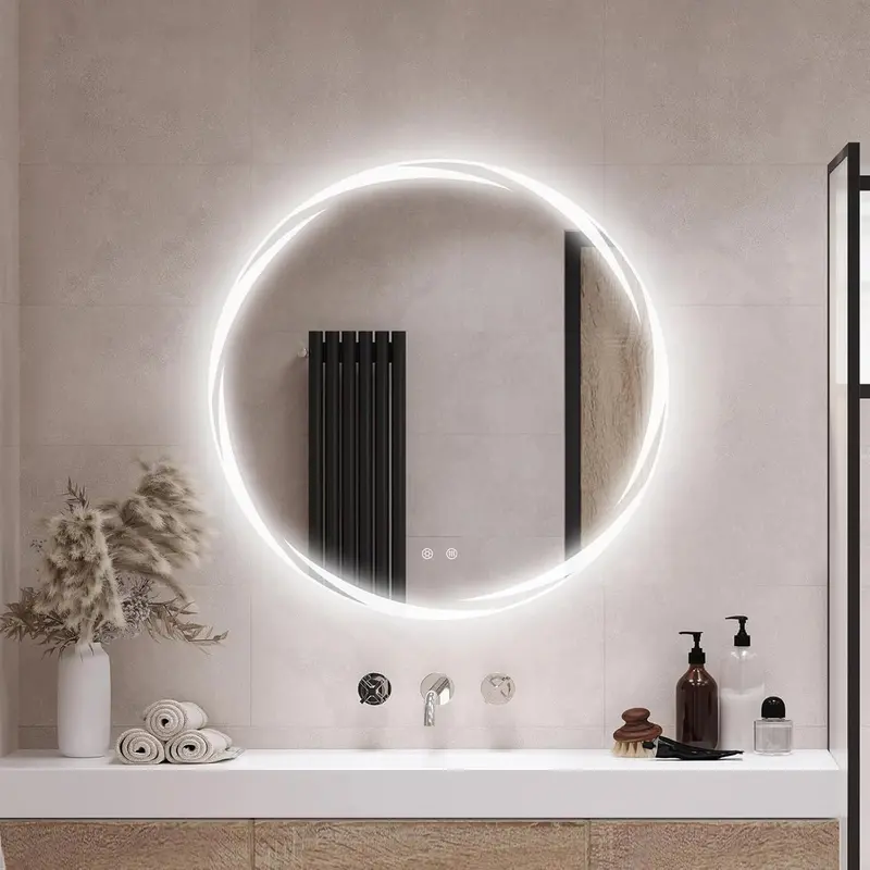 Round Led-Lit Bathroom Mirror With Adjustable Brightness 1