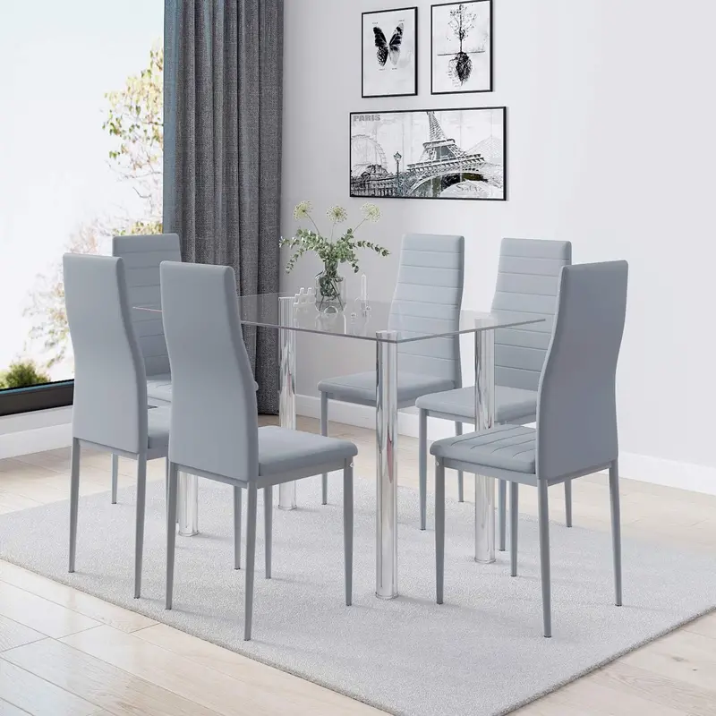 Set Of 4 Faux Leather Dining Chairs – Sleek Gray Contemporary Dining Seating 3