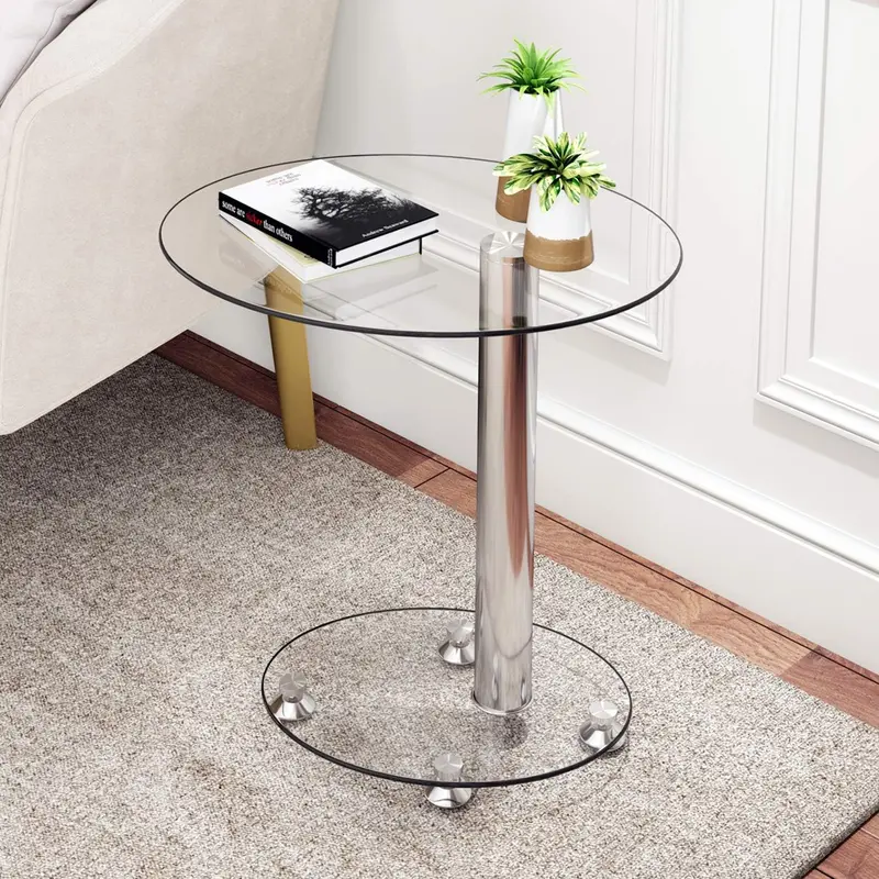 Tempered Glass End Table – Minimalist Side Table With Slim Metallic Base 1