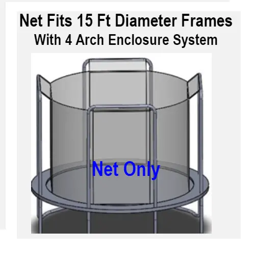 Upper Bounce Strap-Based Enclosure Net For 15-Foot Trampolines (4 Arched Poles) 1