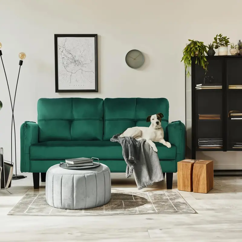 Velvet Green 2-Seater Sofa – Modern Accent Sofa For Compact Spaces 1